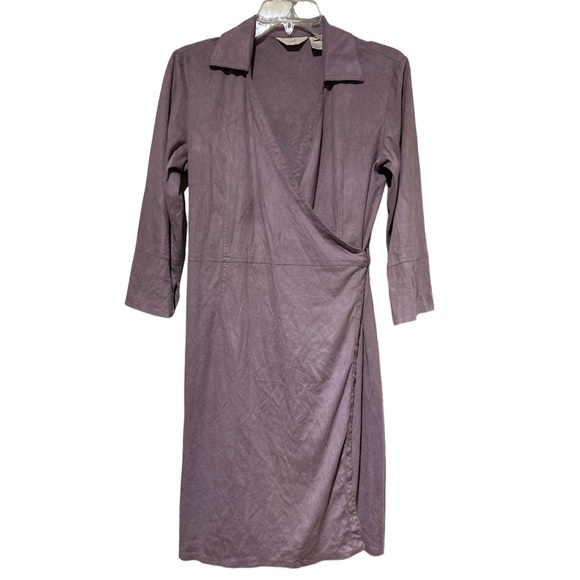 J Jill Suede V Neck Wrap Dress Sz 8 Dusky Purple Lavender - Picture 1 of 9